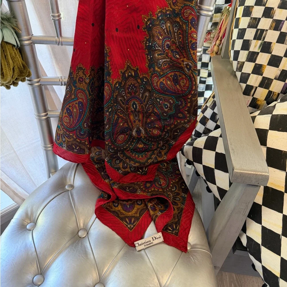 Christian Dior Red Patterned Scarf